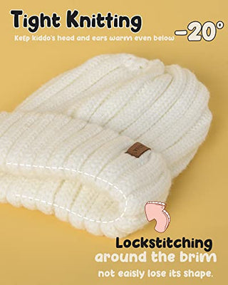 FURTALK Knitted Pom Beanie Hat Cotton Lined Pom Pom Cap
