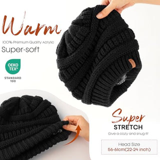 FURTALK Satin Lined Cable Knit Chunky Slouchy Beanie