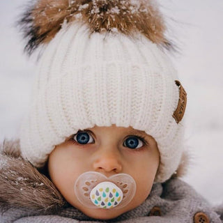FURTALK Knitted Pom Beanie Hat Cotton Lined Pom Pom Cap