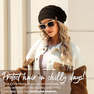 FURTALK Satin Lined Cable Knit Chunky Slouchy Beanie