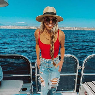 FURTALK UPF80 Wide Brim Fedora Straw Panama Hat