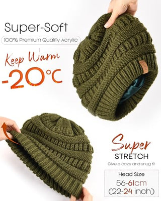 FURTALK 3 Pack Satin Lined Slouchy Winter Beanie Knit Hat