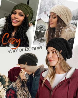 FURTALK 3 Pack Satin Lined Slouchy Winter Beanie Knit Hat