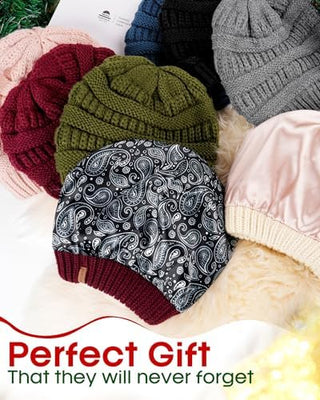FURTALK Satin Lined Cable Knit Chunky Slouchy Beanie