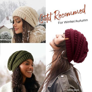 FURTALK Satin Lined Cable Knit Chunky Slouchy Beanie