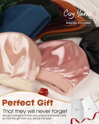 FURTALK Satin Lined Beanie for Women Men Knit Beanie Hat Acrylic Winter Hats Warm Slouchy Skull Cap