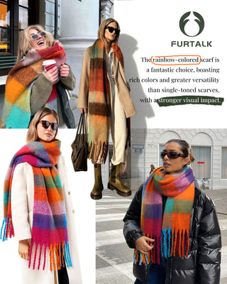 FURTALK Chunky Thick Blanket Scarves Warm Colorful Long Wrap