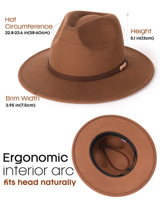 FURTALK Fedora Hats for Men Women Wide Brimwith Belt Buckle Adjustable Size