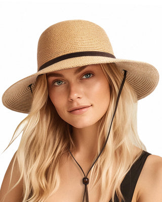 FURTALK Womens Wide Brim Sun Hat with Wind Lanyard UPF Summer Straw Sun Hats for Women