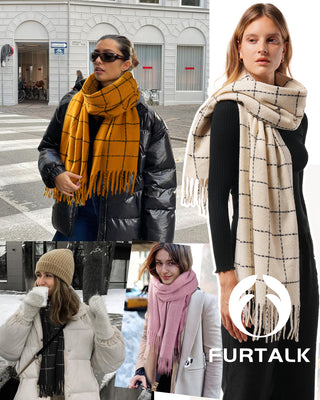 FURTALK Plaid Winter Scarf for Women Soft Cashmere Feel Shawls Wraps