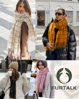 FURTALK Plaid Winter Scarf for Women Soft Cashmere Feel Shawls Wraps