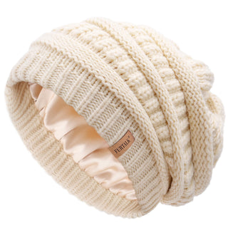 FURTALK Satin Lined Cable Knit Chunky Slouchy Beanie