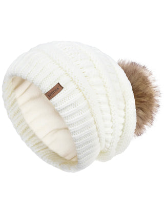 FURTALK Womens Winter Knit Beanie Hat Slouchy Skull Cap Faux Fur Pom Pom Hats Cap for Girls Double Layer Warm Original