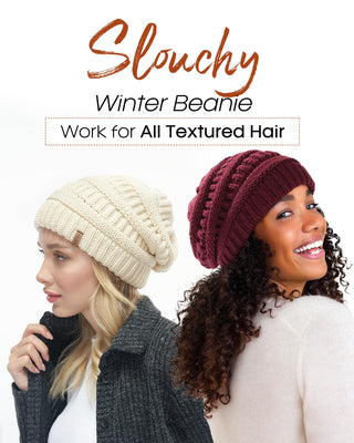 FURTALK Satin Lined Cable Knit Chunky Slouchy Beanie