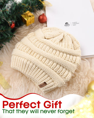 FURTALK Satin Lined Cable Knit Chunky Slouchy Beanie
