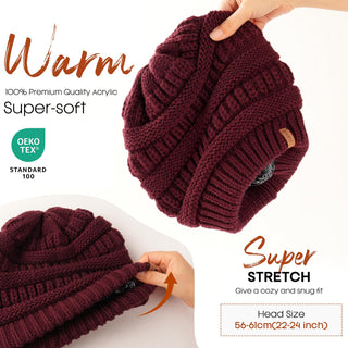 FURTALK Satin Lined Cable Knit Chunky Slouchy Beanie