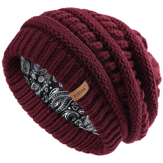 FURTALK Satin Lined Cable Knit Chunky Slouchy Beanie