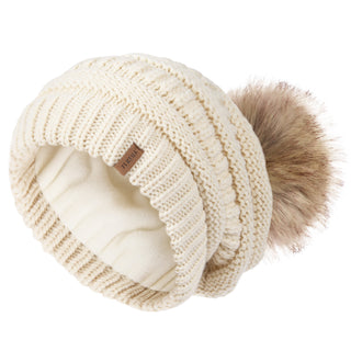 FURTALK Womens Winter Knit Beanie Hat Slouchy Skull Cap Faux Fur Pom Pom Hats Cap for Girls Double Layer Warm Original
