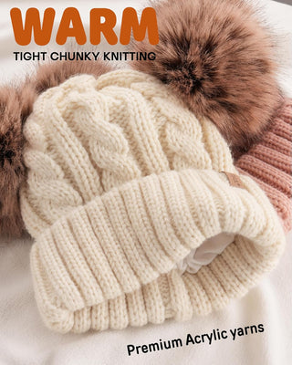 FURTALK Toddler Warm Winter Hat Kids Baby Knitted Soft Beanie with Double Faux Fur Pom Poms