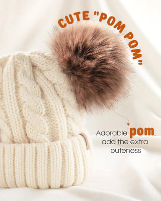 FURTALK Toddler Warm Winter Hat Kids Baby Knitted Soft Beanie with Double Faux Fur Pom Poms