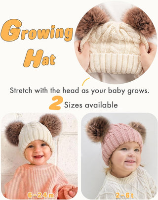 FURTALK Toddler Warm Winter Hat Kids Baby Knitted Soft Beanie with Double Faux Fur Pom Poms