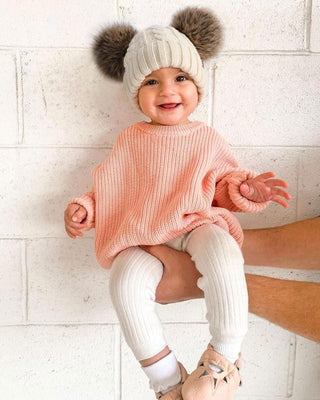 FURTALK Toddler Warm Winter Hat Kids Baby Knitted Soft Beanie with Double Faux Fur Pom Poms