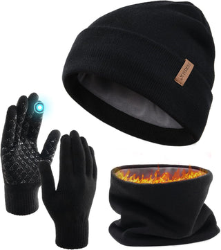 FURTALK Fleece Lined Hat Scarf Touchscreen Gloves Set 3 Pcs Warm Knit Beanies