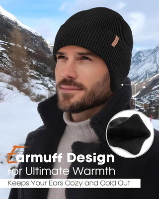 FURTALK Winter Beanie Hats with Earflap for Men Warm Fleece Line Knitted Outdoor Caps