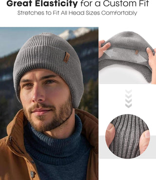 FURTALK Winter Beanie Hats with Earflap for Men Warm Fleece Line Knitted Outdoor Caps