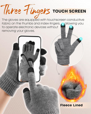 FURTALK Soft Fleece Lined Double Layer Beanie Knit Hat Touchscreen Gloves Scarf Set