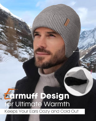FURTALK Winter Beanie Hats with Earflap for Men Warm Fleece Line Knitted Outdoor Caps