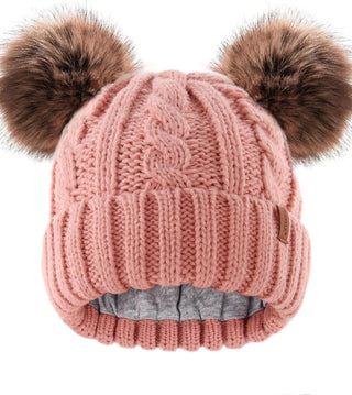FURTALK Toddler Warm Winter Hat Kids Baby Knitted Soft Beanie with Double Faux Fur Pom Poms
