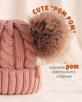 FURTALK Toddler Warm Winter Hat Kids Baby Knitted Soft Beanie with Double Faux Fur Pom Poms