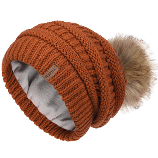 FURTALK Womens Winter Knit Beanie Hat Slouchy Skull Cap Faux Fur Pom Pom Hats Cap for Girls Double Layer Warm Original