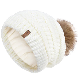 FURTALK Womens Winter Knit Beanie Hat Slouchy Skull Cap Faux Fur Pom Pom Hats Cap for Girls Double Layer Warm Original