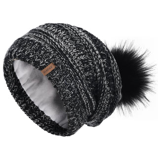 FURTALK Womens Winter Knit Beanie Hat Slouchy Skull Cap Faux Fur Pom Pom Hats Cap for Girls Double Layer Warm Original