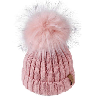 FURTALK Knitted Pom Beanie Hat Cotton Lined Pom Pom Cap
