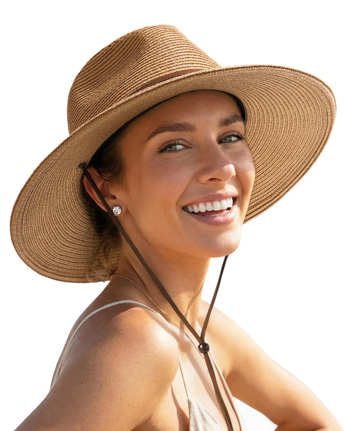 Furtalk adjustable Straw Sun Hat with Cream Band - Women’s Summer Hat FURTALK Womens Beach Sun Straw Hat UPF50 Foldable Summer UV  main image 4