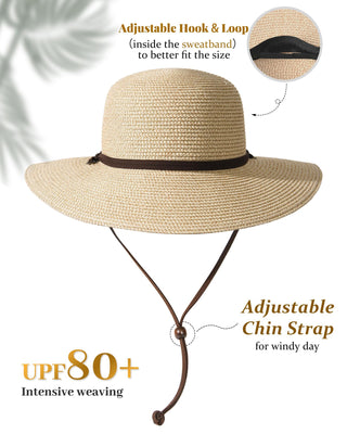 FURTALK Womens Wide Brim Sun Hat with Wind Lanyard UPF Summer Straw Sun Hats for Women