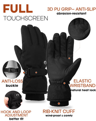 FURTALK Winter Gloves for Men Women Fleece Lined Waterproof Windproof Touchscreen Ski Snow
