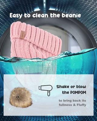 FURTALK Knitted Pom Beanie Hat Cotton Lined Pom Pom Cap