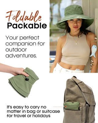 Sun Hats for Women Breathable Cotton Summer Hat with Fold-Up Brim