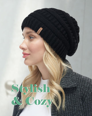 FURTALK Winter Knit Slouchy Beanie Hat Warm Skull Ski Cap