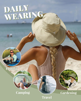 Sun Hats for Women Breathable Cotton Summer Hat with Fold-Up Brim
