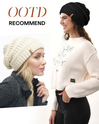 FURTALK Winter Knit Slouchy Beanie Hat Warm Skull Ski Cap