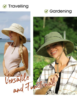 Sun Hats for Women Breathable Cotton Summer Hat with Fold-Up Brim