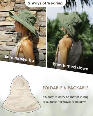 Sun Hats for Women Breathable Cotton Summer Hat with Fold-Up Brim