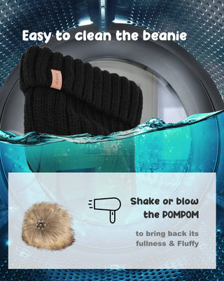 FURTALK Knitted Pom Beanie Hat Cotton Lined Pom Pom Cap